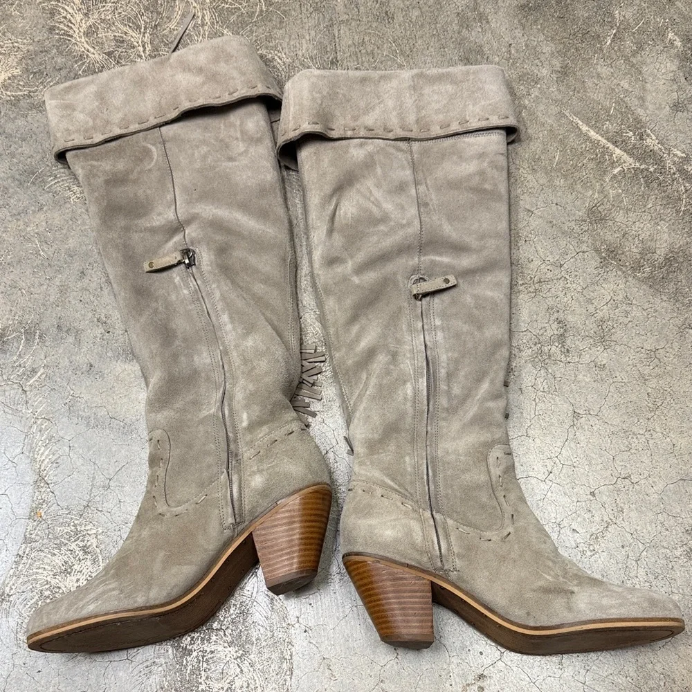 * Sam Edelman Over the Knee Fringe Boots - Gray